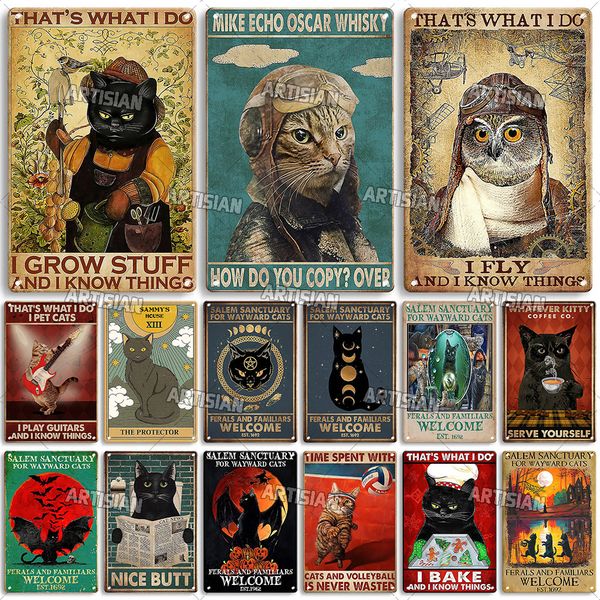 Otros suministros para la fiesta de eventos Plaque de metal retro artesano Halloween Cat negro Cat vintage decoración de la pared del póster de estaño para el bar de garaje Pub Kitchen Hogar 230817