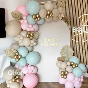 Andere evenementen Feestartikelen Babyshower Ballonboogset Jongen Meisje Verjaardagsfeestje Decoratie Doop Geslacht Onthullen Roze Beige Tiffany Blauw Globos Slingerset 230923