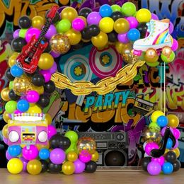 Autres fournitures de fête d'événement Retour aux années 90 80 Thème Ballon Garland Arch Kit Décoration de toile de fond avec Disco 4D Radio Foil Ballon Rétro Carnaval 230404