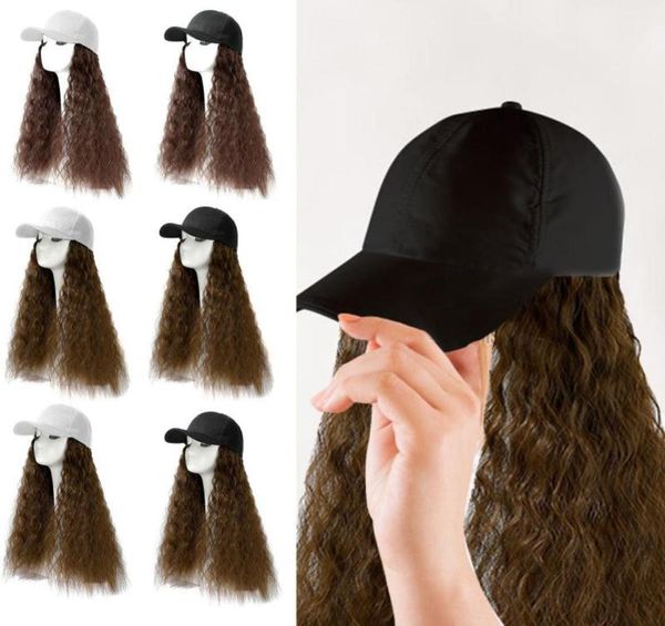 Autres événements Fournitures de fête Casquette de baseball Vague de cheveux Coiffure bouclée Perruque réglable Chapeau attaché longue tête de soie à haute température Wea6522126