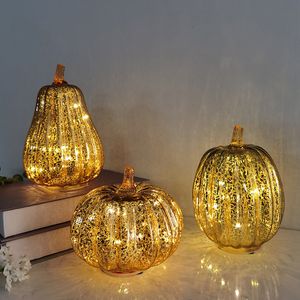 Andere evenementen Feestartikelen Op batterijen werkende Halloween-pompoenlantaarn Glazen pompoenlicht Halloween-feestdecoratie LED-pompoenlamp Thuistafelornamenten 230905