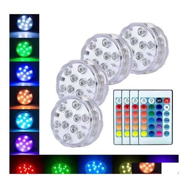 Otros suministros para fiestas de eventos Funciona con pilas 10/13 LED RGB LED Luz sumergible Lámpara de noche subacuática Jardín Piscina Luces DHKJZ