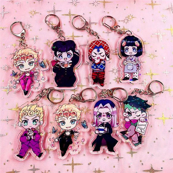 Autres fournitures de fête d'événement Bizarre Adventure Acrylique Porte-clés Figure de dessin animé Kujo Jotaro Kira Yoshikage César Pendentif Porte-clés Colle Smtgg