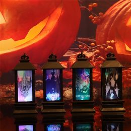 Autres fournitures de fête d'événement Noir Halloween Lanterne Lampe à vent Flamme Lumière Lampe à huile Bougie Lumière Fantôme Festival Bureau Glow Décor Joyeux Halloween Enfants Faveur 220829