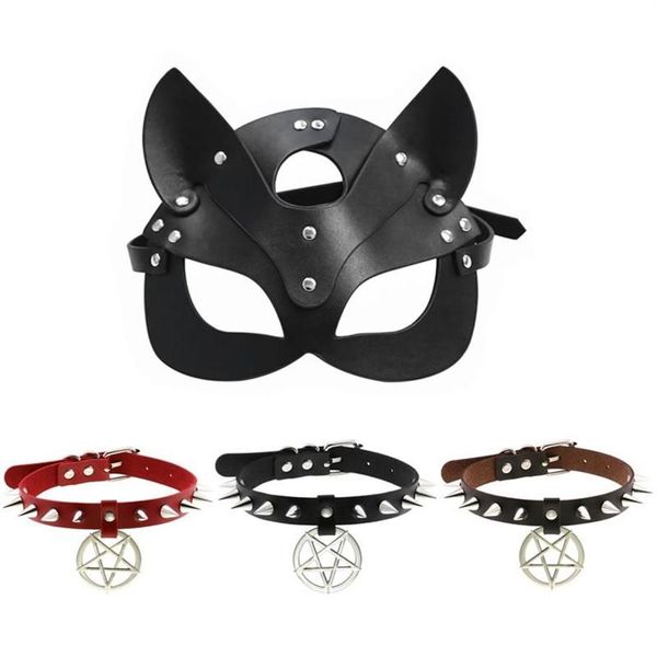 Otro evento Suministros para fiestas Máscara de ojos de cuero negro SM Fetiche Collar Mujeres Halloween Cosplay Sexo con los ojos vendados Juguetes para hombres Erótico Acc239Y