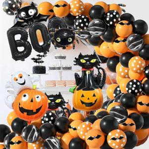 Autres fournitures de fête d'événement Black Orange Ballon Halloween Arch Garland Kit Spider Bat Pumpkin Feuille Papier Décoration 231009