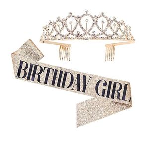 Andere evenementenfeestjes Bling Crystal Crown Tiara Birthday Anniversary Decoration Happy 18 21 30 40 50th Satin Sash 230522