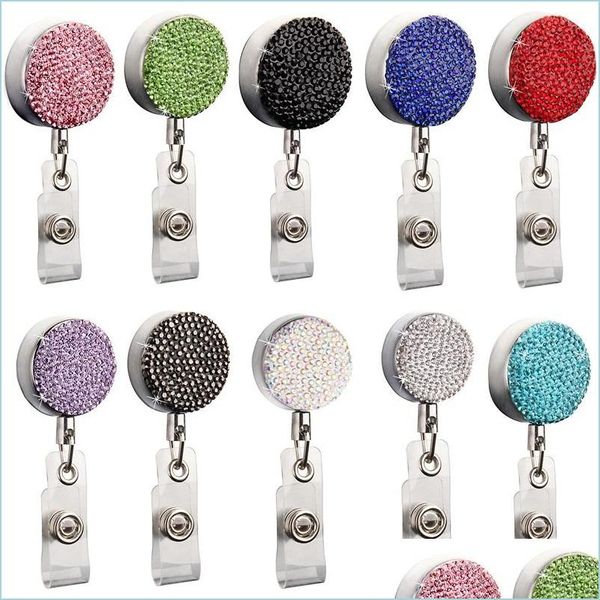 Autres fournitures d'￩v￩nement Fournitures Bling Diamond Badge Reel 9 Couleurs RHINATONE R￉TRACTION PL ID HOTER AVEC CLIP DE CLUPPOSS