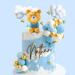 Otros suministros para fiestas de eventos Blue Bear Cake Decoraciones Set Boy Girl Cumpleaños Cloud Bear Cupcake Topper BabyShower Bear Happy Birthday Party Decor Kids 1st 231127