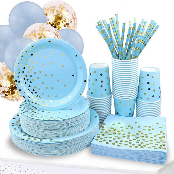 Autres fournitures de fête d'événement Blue Gold Wave Point Qualité Vaisselle jetable Plaque Pennant Girl Holiday Anniversaire Décoration Enfants Baignade 230822