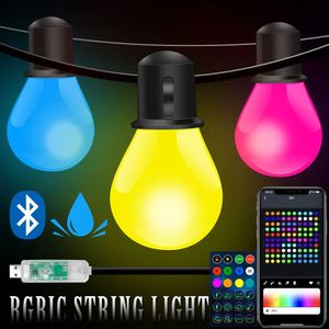 Autres fournitures de fête d'événement Bluetooth coloré G40 LED ampoule chaîne 15M 25 Blubs Festoon fée lumières chambre de noël extérieur jardin décor guirlande lumineuse 231019