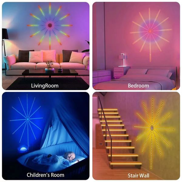 Autres fournitures de fête d'événement Bluetooth Firework Lights LED Strip Music Sound Sync Couleur Changeante Lumière pour la décoration de mariage Vacances de Noël 231019