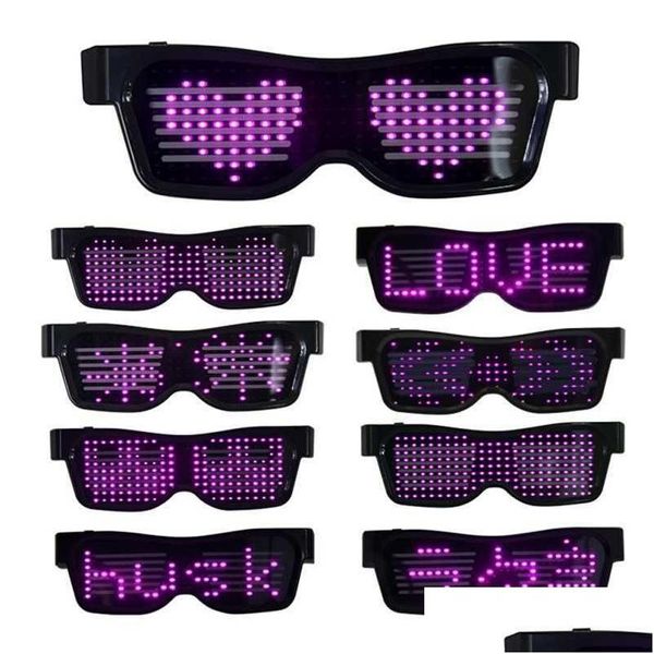 Autres fournitures de fête d'événement Bluetooth Programmable Texte LED USB Lunettes d'affichage de charge dédiées Discothèque Dj Festival Glowing à Dhoqi