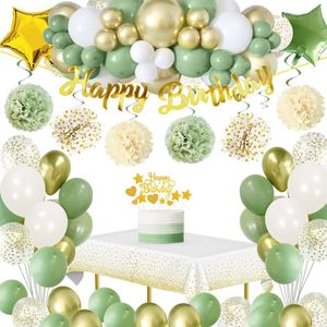 Autres fournitures de fête d'événement Kit de ballon d'anniversaire garçon fille décorations de douche de bébé avec confettis en papier vert avocat métallisé or pompons 230808