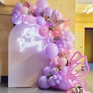 Autres fournitures de fête d'événement papillon décorations d'anniversaire rose violet ballon guirlande arc Kit bébé douche 1ère filles anniversaire décor autocollant 230404