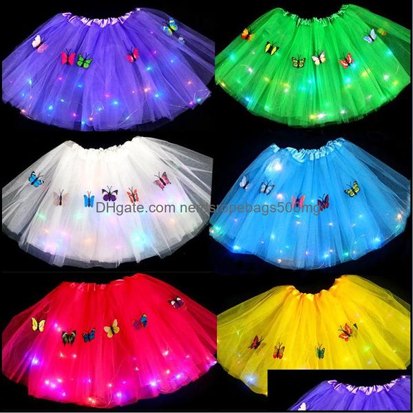 Autres fournitures de fête d'événement Papillon Light Up Tutu Led Girl Party Glow Jupe Ange Magique Fée Costume Lumineux Cadeau D'anniversaire 202202 Dh1Wu