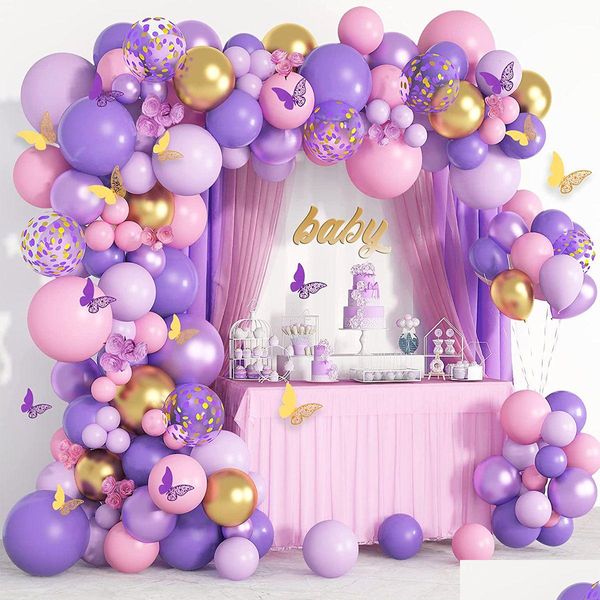 Otro evento Suministros para fiestas Mariposa Púrpura Globo Guirnalda Arco Kit Feliz Cumpleaños Decoración Niños Baby Shower Latex Ballon Cadena Wedd Dhog7
