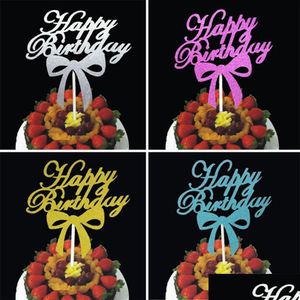 Autres fournitures de fête d'événement Cake Toppers Gliter Joyeux anniversaire Cartes de papier Bannière pour fruits Cupcake Wrapper Cuisson Tasse Tea Party Nous Dhgdb
