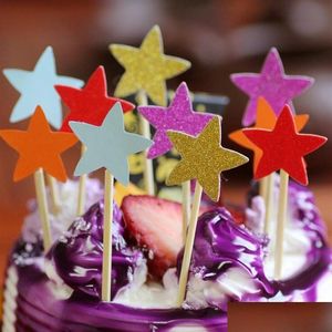 Otro Evento Suministros para fiestas Cake Toppers Glitter Star Tarjetas de papel Banner para Cupcake Wrapper Baking Cup Cumpleaños Té Decoración Bebé Dhdae