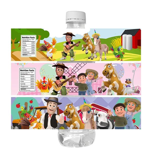 Autres fournitures de fête d'événement Cartoon Ranch Zoo Party Cow La Granja Thème Étiquettes de bouteille Autocollants Événement Baby Shower Décorations de fête d'anniversaire Fournitures Wrapper 231023