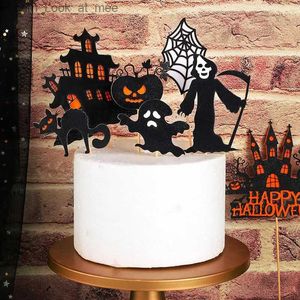 Andere evenementen Feestartikelen Kasteel Halloween Taartdecoratie Spinnenweb Happy Halloween Party Cake Topper Kat Spook Sikkel Heks Dessert Pompoen Teken DIY Q231010