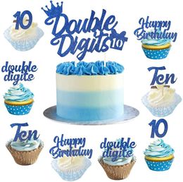 Autres fournitures de fête d'événement Cheereveal Blue 10e anniversaire Décorations de gâteau Double chiffres Cupcake Topper pour garçons dixième 230919