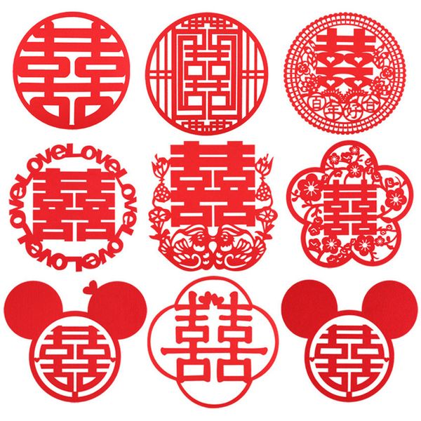 Autres fournitures de fête d'événement Décoration de mariage chinois Épaissir les tissus non tissés Hi Word Stickers muraux Double bonheur lywed fenêtre décoration de la maison