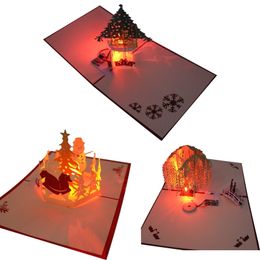 Autres fournitures de fête d'événement Noël 3D Pop Up Cartes de voeux Carte de musique lumineuse LED avec enveloppe Cartes postales pour la décoration de cadeau de Noël 221201