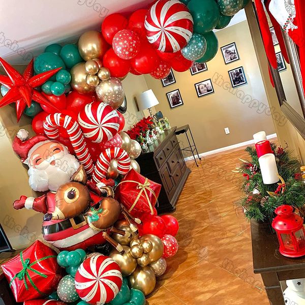 Outros suprimentos de festa de evento Arco de balão de Natal Verde Ouro Caixa Vermelha Balões de doces Guirlanda Cone Explosão Estrela Foil Balões Ano Decoração de festa de Natal 230905