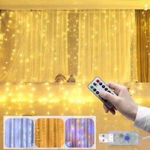 Autres fournitures de fête d'événement Rideau de Noël Fée LED Chaîne de lumière USB Télécommande Lumières Décoration de vacances de mariage pour chambre à coucher à la maison en plein air 2024 231030
