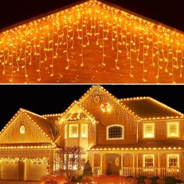 Autres fournitures de fête d'événement Décoration de Noël LED Icicle Lights Année extérieure 2024 Guirlande de rue féerique sur la maison Droop 0.5/0.6/0.7M 231017