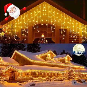 Other Event Party Supplies Christmas Decoration 2024 Led lcicle Lights Outdoor Curtain Garland Droop 0.4/0.5/0.6M Street Garland On The House New Year 2024 x1009