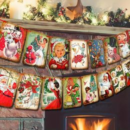 Andere evenementen Feestartikelen Kerstdecoraties Vintage stijl Hangende banner met rood lint Traditionele decoratie Kerstman Hangvlaggenstok Decoratie voor Pa 231122