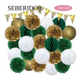 Autres Fournitures De Fête D'événement Faveur De Noël Or Vert Ensemble Suspendu Rond Lanterne En Papier Bannière Boule En Nid D'abeille Pour Enfants Garçon Fille Baptême De Mariage Décor 221128