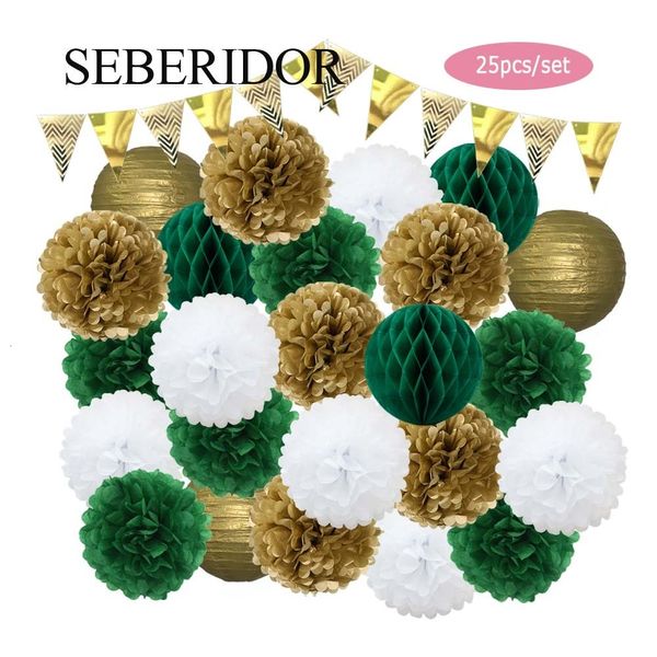 Otros suministros para fiestas de eventos Favor de Navidad Juego verde dorado Colgante Linterna de papel redonda Panal Bola de nido de abeja para niños Niño Niña Bautismo Decoración de boda 230731