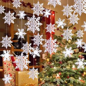 Autres fournitures de fête d'événement Décorations de flocon de neige suspendues de Noël Guirlande de flocons de neige 3D scintillant pour Noël Winter Wonderland Year Party Home Decor 220908