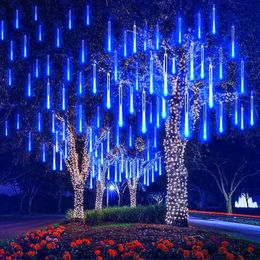 Autres fournitures de fête d'événement Noël LED Meteor Shower Garland Festoon Holiday Strip Light Outdoor Fairy String Lights Décoration de rue 8 tubes 231214
