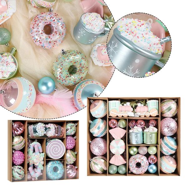 Autres fournitures de fête d'événement Noël Macaron Crème glacée Formes de beignet Boule Ornement Arbre de Noël Pendentifs suspendus Fête à la maison Navidad Décor de Noël 2024 231027