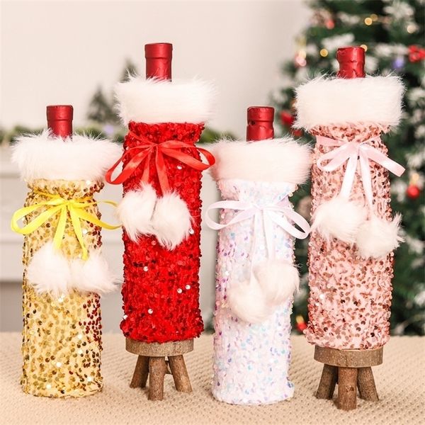 Autres fournitures de fête d'événement jouet de Noël en peluche paillettes couverture de bouteille de vin joyeux décor pour la maison ornements Xams cadeaux année 220908