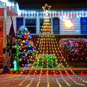 Andere evenementen Feestartikelen Kerstboom Waterval Licht 9 Drop 2M Outdoor Topper Star Garland Light 8 Modi Gordijn Ijspegel Licht voor Vakantie Decor 231214