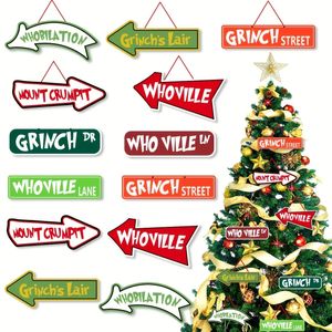 Autres fournitures de fête d'événement Décorations d'arbre de Noël 16pcs Grinch Ornement Cartes de papier suspendues Bienvenue à Whoville F 231122