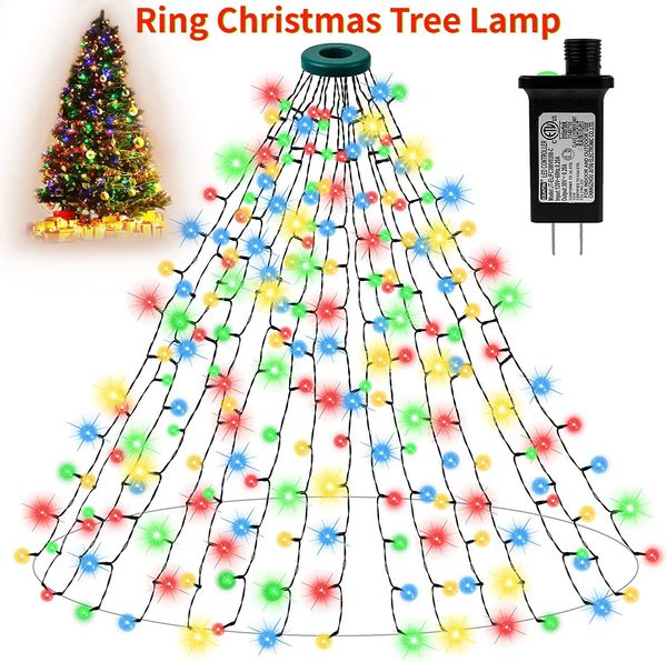 Otros suministros para fiestas de eventos Decoración de árboles de Navidad Tiras de luces LED WarmWhiteColorful con kits superiores de anillo para jardines Festival Cascada String 231019