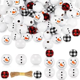 Autres fournitures de fête d'événement Perles en bois de Noël Bonhomme de neige Perles en bois d'hiver Artisanat en vrac avec ficelle pour l'hiver Noël DIY Garland Party Decor 220908