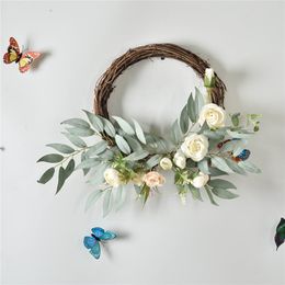 Overige Evenement Feestartikelen Cilected Rotan Kunstbloem Krans Voor Deur Opknoping Nep Roos Bloem Plant Bruiloft Hanger Garland Wanddecoratie 25Cm 230809