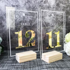 Autres fournitures de fête d'événement Numéros de table de mariage en acrylique transparent Numéros de table en miroir doré et argenté Signe en acrylique Décor de mariage Signalisation de mariage en acrylique transparent 230728