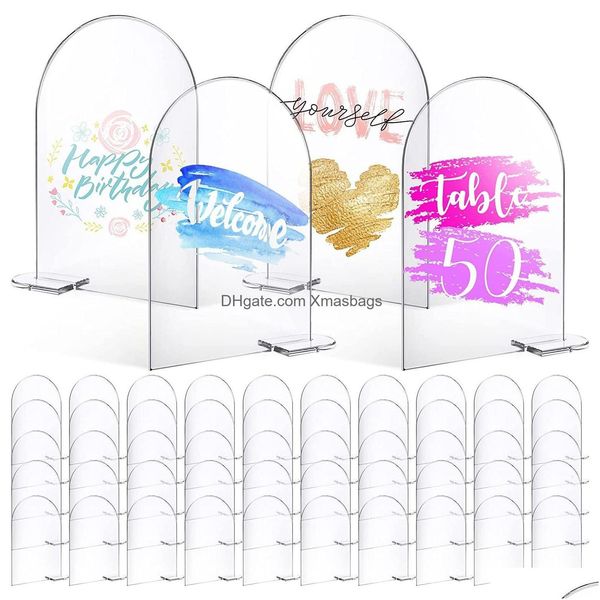 Autres fournitures de fête d'événement Clear Arch Acrylique Signe avec support Base de feuille arquée vierge pour la table de mariage Numéro de carte Menu Bar Liste DH1DZ