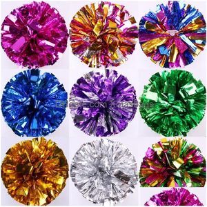 Andere evenementen Feestartikelen Competitie Cheerleading Pom Poms Bloembal Metallic folie en plastic ring Handheld Cheer Dance Sport Dha0Q