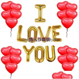 Autres fournitures de fête d'événement Couple Love Heart Shape Ballon 2022 Saint Valentin Mariages Décoration Set Film d'aluminium Iloveyou Gold Dhbsz