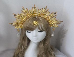Andere evenementen Feestartikelen Couronne Crown Hoofdband Gouden Halo Haaraccessoires Mary Goddess Bruiloft Hoofddeksels Halloween Kostuum 9301049