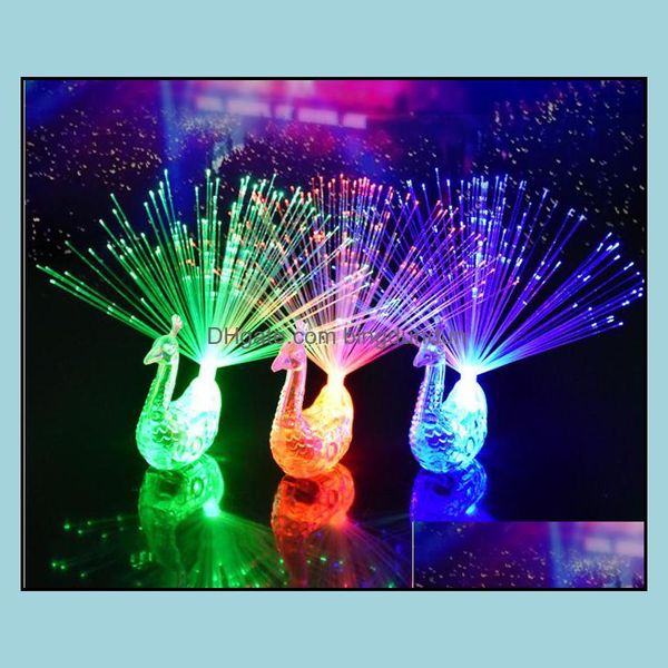 Autres événements Fournitures de fête Creative Peacock LED Bague Lumières Faisceaux Discothèque Couleur Anneaux Lampe à Fibre Optique Enfants Enfants Ha Dh3Jl